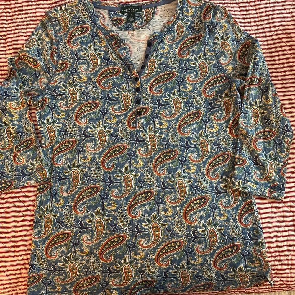 Ralph Lauren Vibrant Blue and Orange Long Sleeve Tee